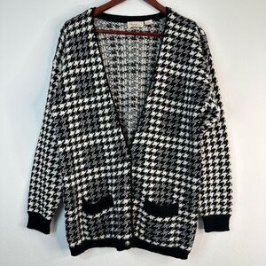 Vintage Naturelle George Georgiou Wool Blend Houndstooth Sweater Cardigan Medium